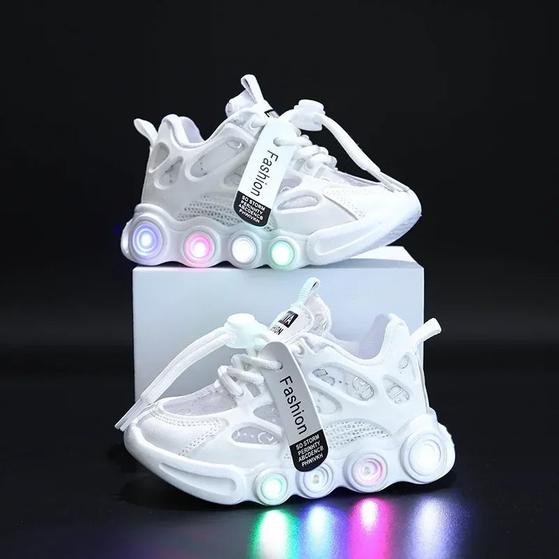 Sneakers Kids Fashion LED Light Shoes Letter Webbing Mesh Breathable1-6years Old Luminous Shoes Casual Sports Shoes Boys Shoes