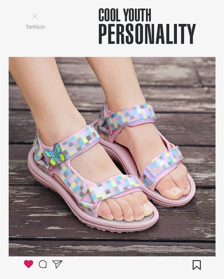 Cute Girls' Pink Soft Sole Flat Sandals Summer Breathable Kids Baby Sport Sandals Outdoor Beach Shoes Walking Size 25-38