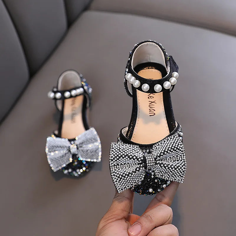 2026 Kids Shoes Summer for Girl Sandals Fashion Sequins Rhinestone Bow Girls Princess Shoe Soft Bottom