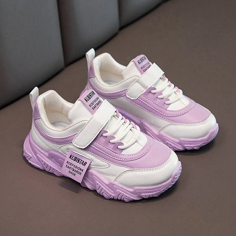 Spring New Kids Sneakers 2023 PU Girls Casual Mesh Solid Pink Light Boys White Hook & Loop Children Non-slip Sports Shoe Fas