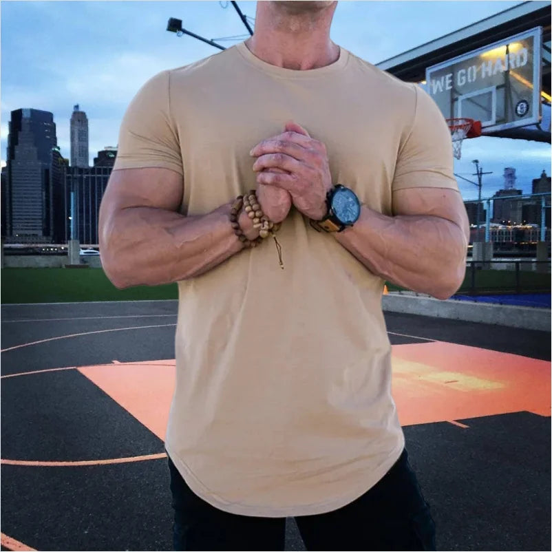 Muscle Fitness T-shirt Summer Men's T-shirts Workout short sleeve Tees Running cotton t-shirts Men Gym Sport Training Tops