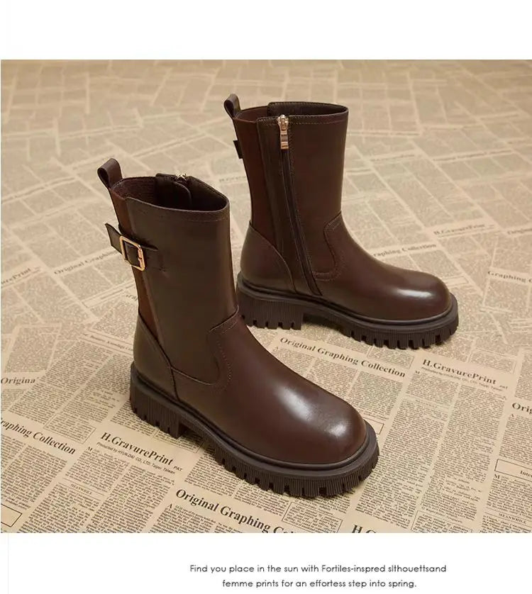 Women's Boots Designer Heeled Shoes Leather Retro Ankle Boots 2025 Fashion Goth Chelsea Boots New Walking Cozy Dress Mujer Botas