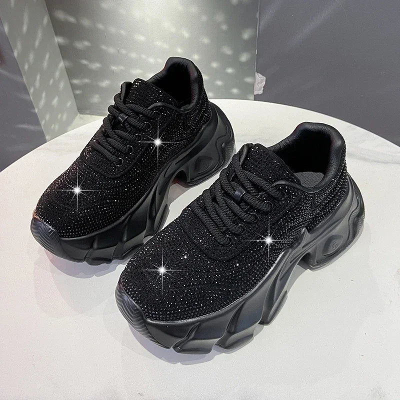 Shoes for Women 2024 New Shiny Rhinestone Women's Sneakers Shoes Autumn Korean Fashion Thick Sole Sports Shoes Zapatos De Mujer