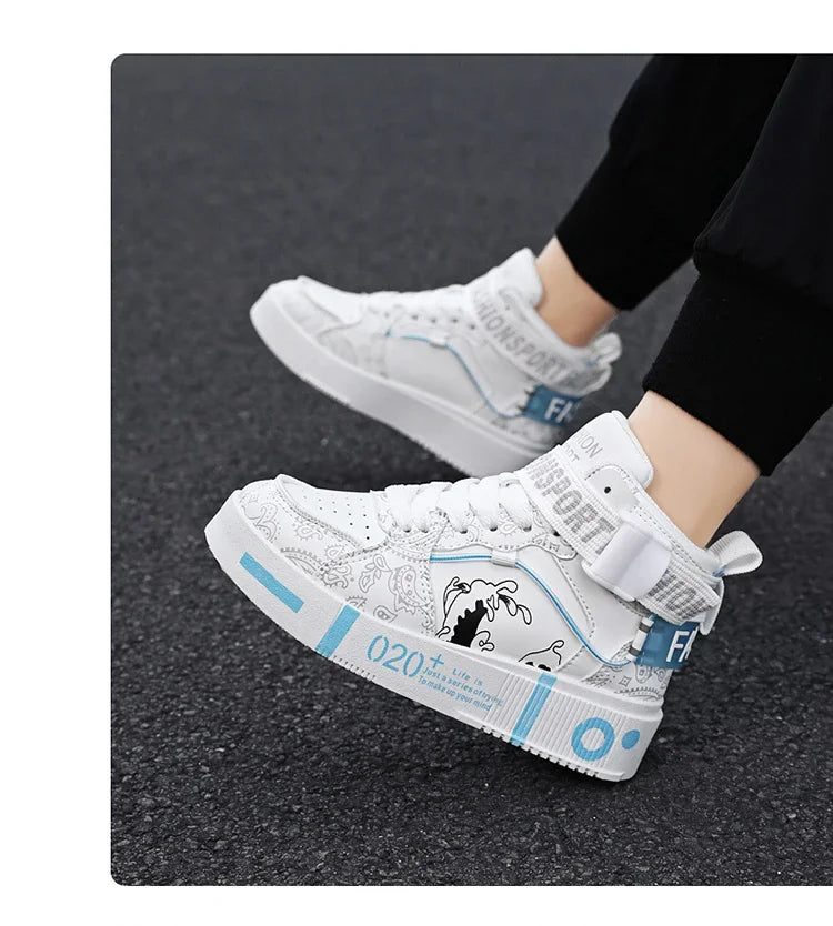 Brand Kids Board Shoes High Top Sports Shoes Boys Fashion Basketball Sneakers Leisure Girls Flats Children Casual Walking Shoes