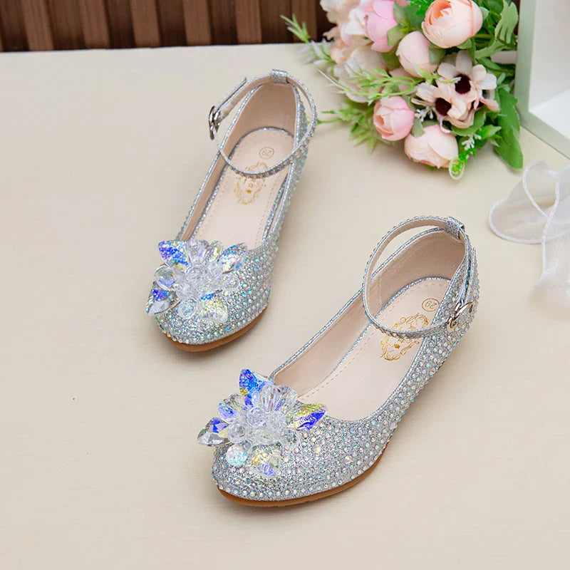 High-heeled Shoes For Girls Spring And Autumn New Little Girl Princess Crystal Shoes Children's Cuhk Shows Soft-soled Shoes