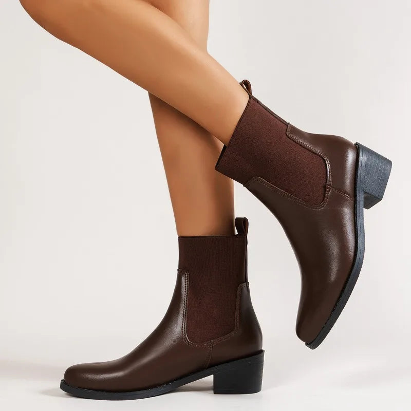 Fashion Boots Women's Short Boots 2023 New Style Thick Heel Chelsea Boots Women's Versatile Elastic Thin Boots Comfortable