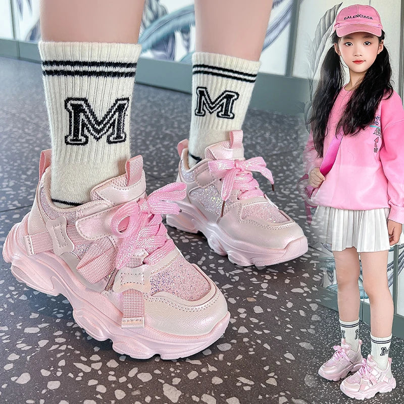 Fashion Versatile Sneakers for Girls 2026 New Autumn Toddler Running Shoes Soft Sole All-day Comfort Kids School Sports Sneakers