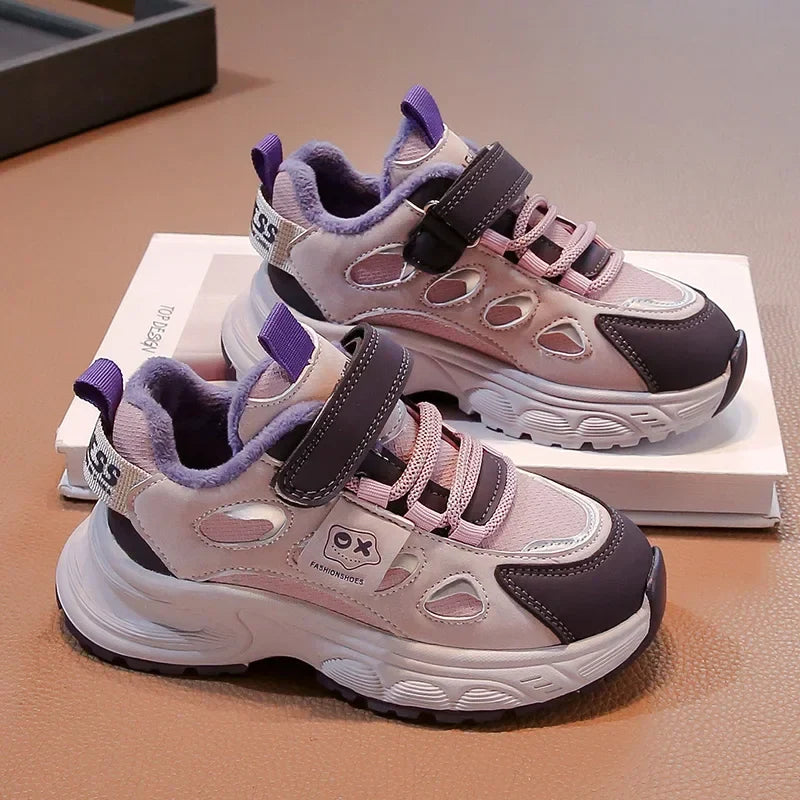 Warm Winter Kids Sneakers: PU Leather, Anti-Slip Rubber Sole, Lightweight Sports Shoes for Boys & Girls