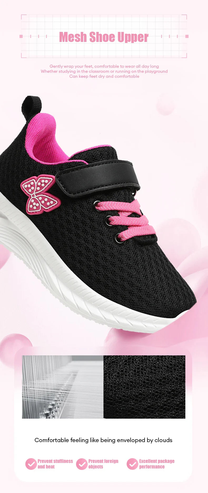 Girls Sports Running Shoes with Velcro Breathable Mesh Casual Sneakers Toddler Girl Lightweight Walking Shoes Non-Slip Sole