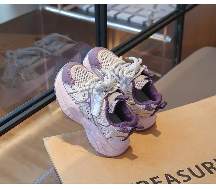 Kids Sneakers Mesh Breathable Girls Running Shoes Non-slip Thick Soft Sole New Children Sports Shoes Mesh Breathable Trendy