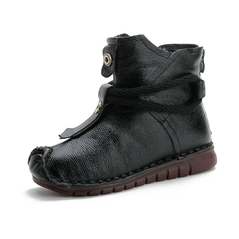 Women's Boots 2025 Autumn and Winter New Flat Soft Soled Short Boots National Style Vintage Womens Shoes Warm and Cotton Shoes
