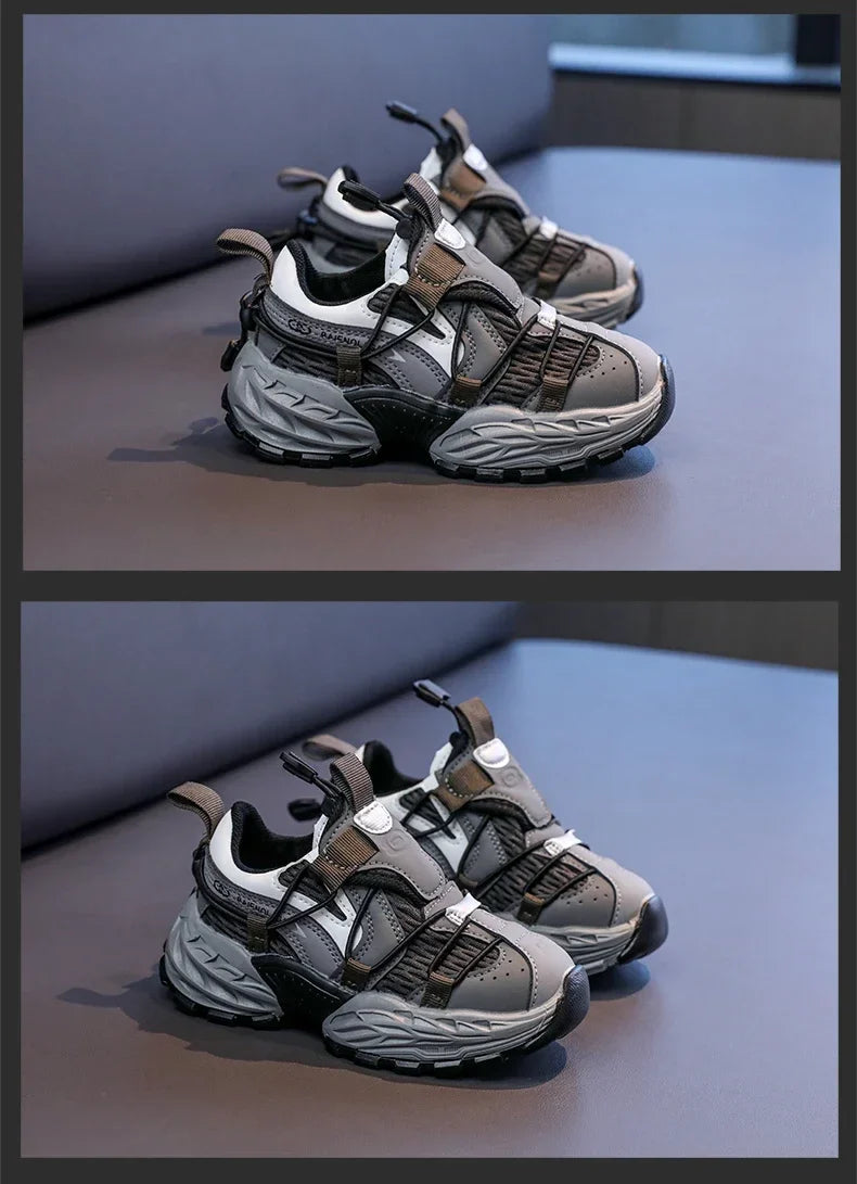 Boys Running Shoes Handsome Trendy Children Sneakers Mesh Breathable 2025 New Fashion Kids Sports Shoes Non-slip Thick Soft Sole