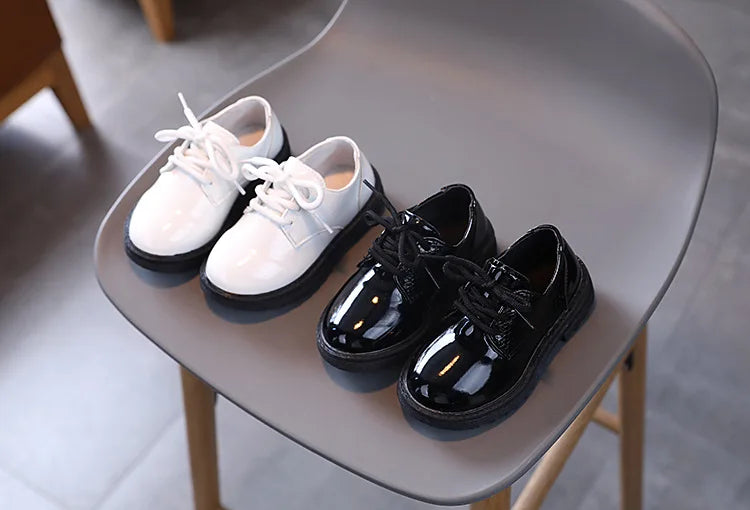 Boys Performance Leather Shoes Spring and Autumn New 2023 Britain Style All-match Black Children's Fashion Black Lace-up Simple