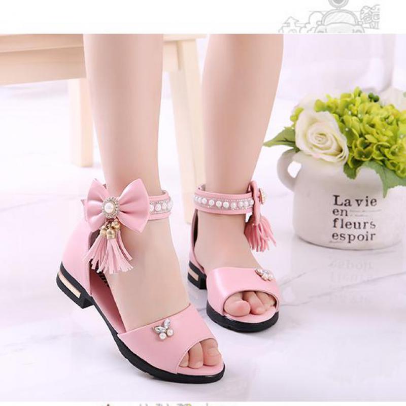 Kids Bow Sandals Children Girls Summer Cute Sandals Beach Sandals 2021 Princess Fashion High Heels Tassel School Shoes