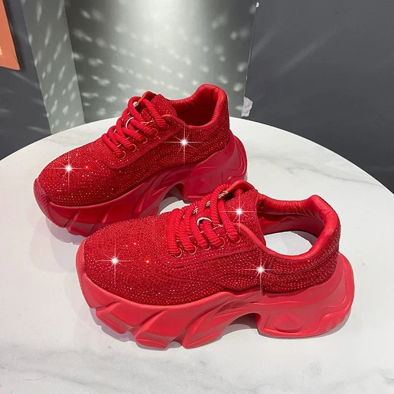 Shoes for Women 2024 New Shiny Rhinestone Women's Sneakers Shoes Autumn Korean Fashion Thick Sole Sports Shoes Zapatos De Mujer