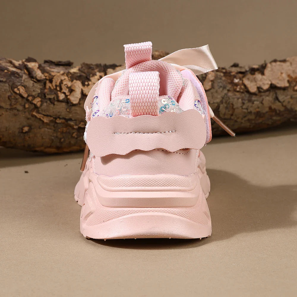 Children Shoes 2025 New Spring Toddler Girls Sport Shoes Bling Bling Soft Sole Breathable Outdoor Tennis Fashion Kids Sneakers