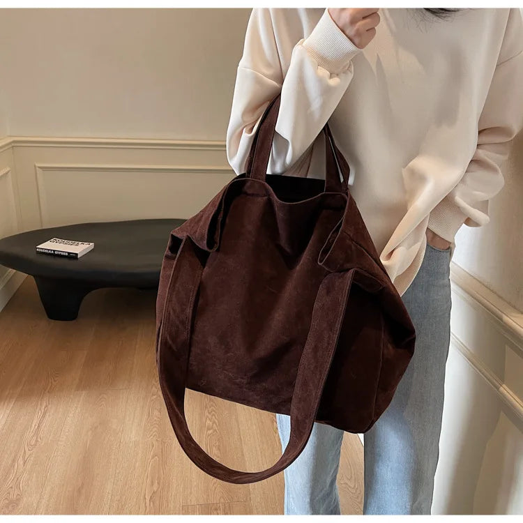 Women's Tote Bags 2025 New Fashion Suede Vintage Large Shoulder Crossbody Bag for Woman Korean Female Student Bookbag Handbags