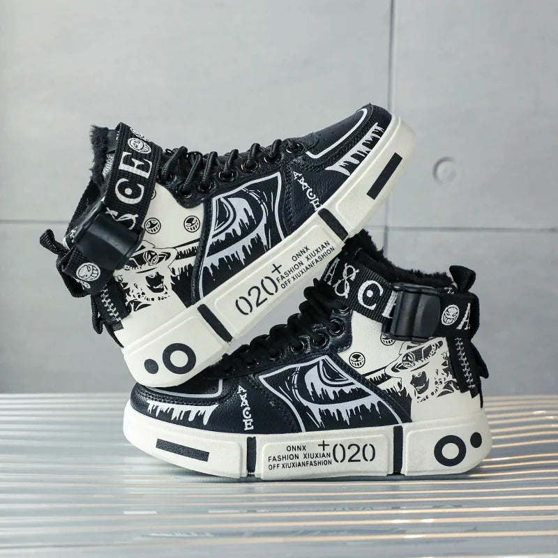 Boys' high-top sneakers Autumn/Winter new style children's sports shoes Buckle student soft-soled fleece casual shoes
