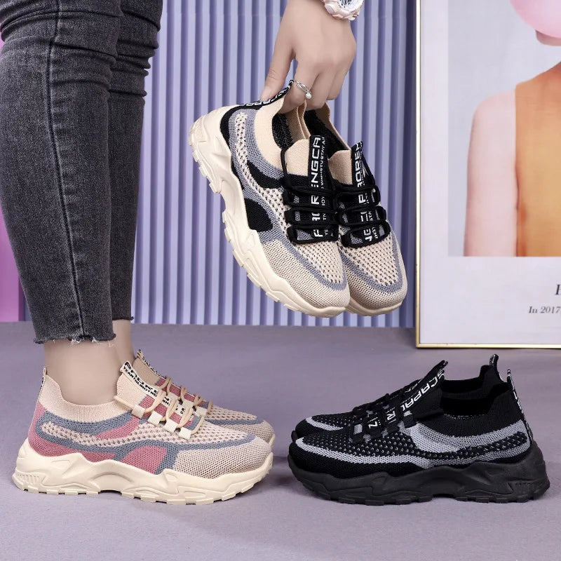 Chunky Sneakers 2025 Women's Casual Shoes Spring And Autumn Air Mesh Breathable Sports Shoes For Women's Soft Sole Running Shoes