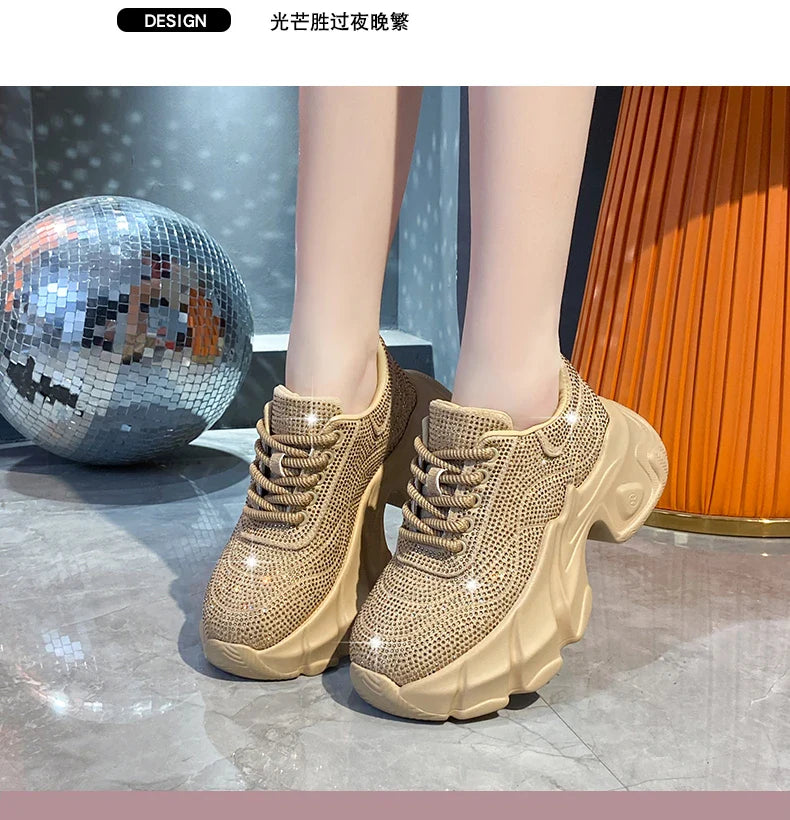 Shoes for Women 2024 New Shiny Rhinestone Women's Sneakers Shoes Autumn Korean Fashion Thick Sole Sports Shoes Zapatos De Mujer