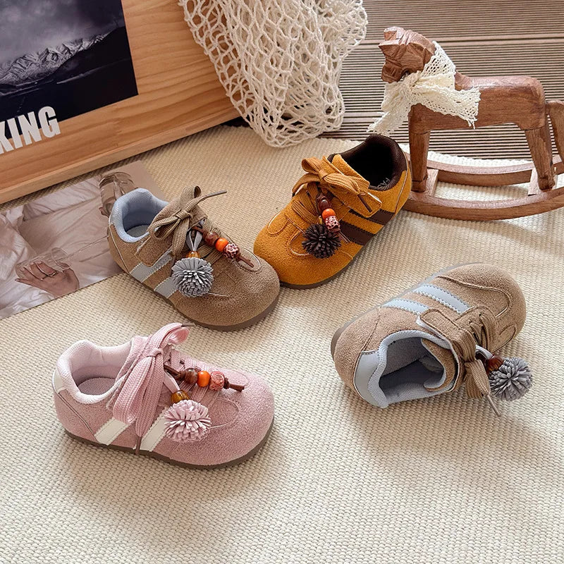 Girls Casual Sneakers 2025 Autumn New Toddler Flat Shoes Flower Children Retro Classic Fashion Non-slip Kids Running Sport Shoes