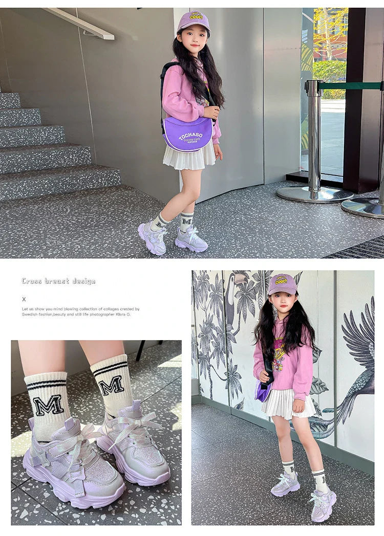 Fashion Versatile Sneakers for Girls 2026 New Autumn Toddler Running Shoes Soft Sole All-day Comfort Kids School Sports Sneakers