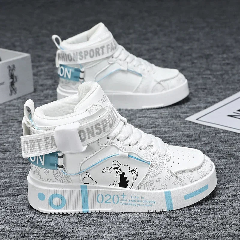 Brand Kids Board Shoes High Top Sports Shoes Boys Fashion Basketball Sneakers Leisure Girls Flats Children Casual Walking Shoes