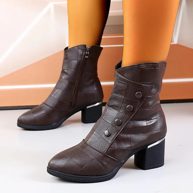 Elegant minimalist short boots women autumn winter fashionable versatile mid heeled soft soled women's shoes mid top boots