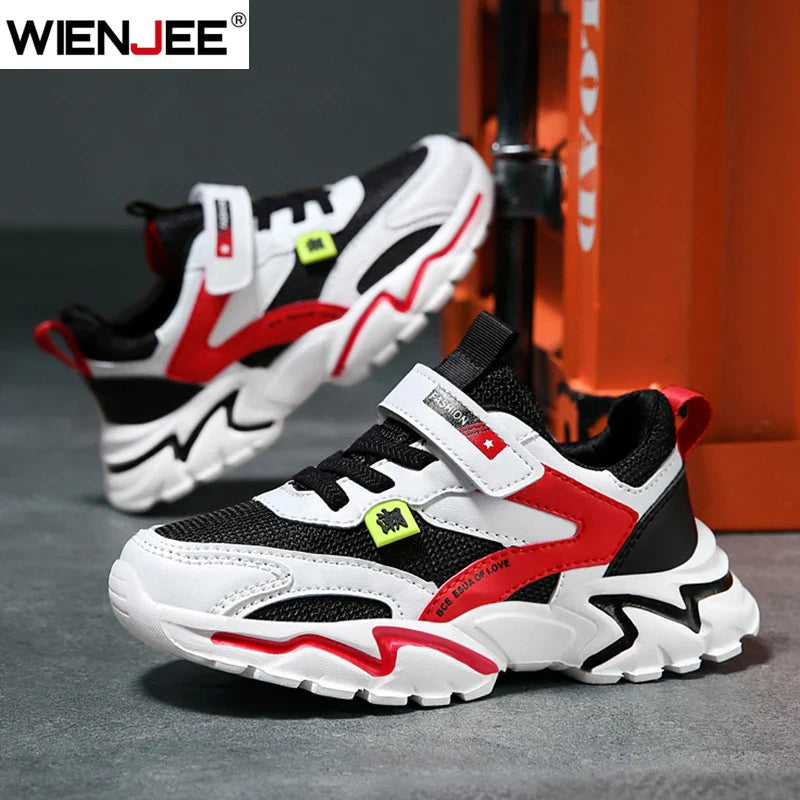 Kid Sneakers Sport Shoes for Boys Fashion Leather Children Breathable Mesh Comfort Shoes Casual Walking Outdoor Running Shoes