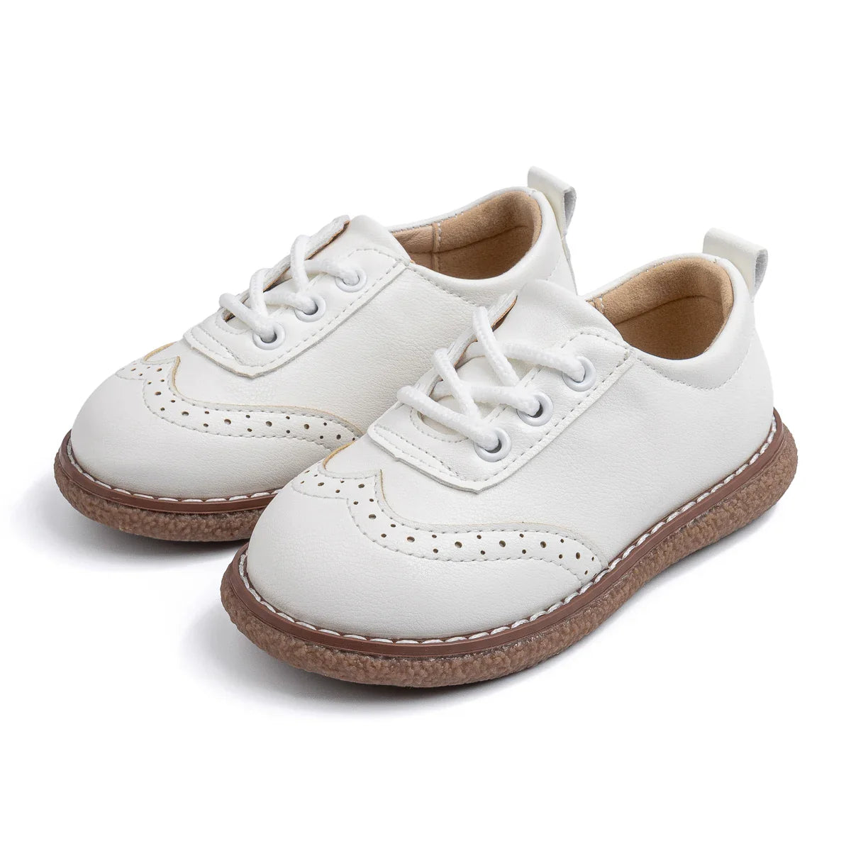 KIDSUN Children Retro Casual Leather Shoes Comfortable Breathable Rubber Soft Anti-Slip Flat Sole Lace Up Solid Color Flats Shoe