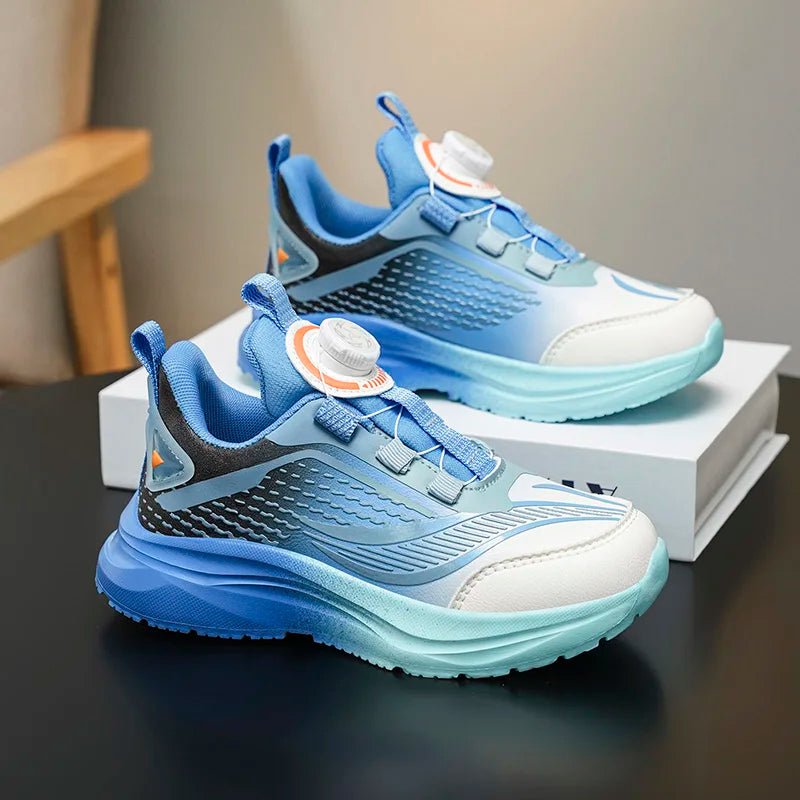 Kids Sport Sneakers Boys Girls Tennis Shoes Platform  Anti Slip Trainers with Rotary Buckle Design for Children Outdoor Wear