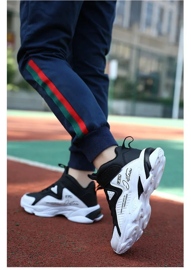 Boys Autumn Leather Sneakers Children Waterproof Wear-resistant Basketball Shoes Boys Color blocking Casual Soft soled Sneakers