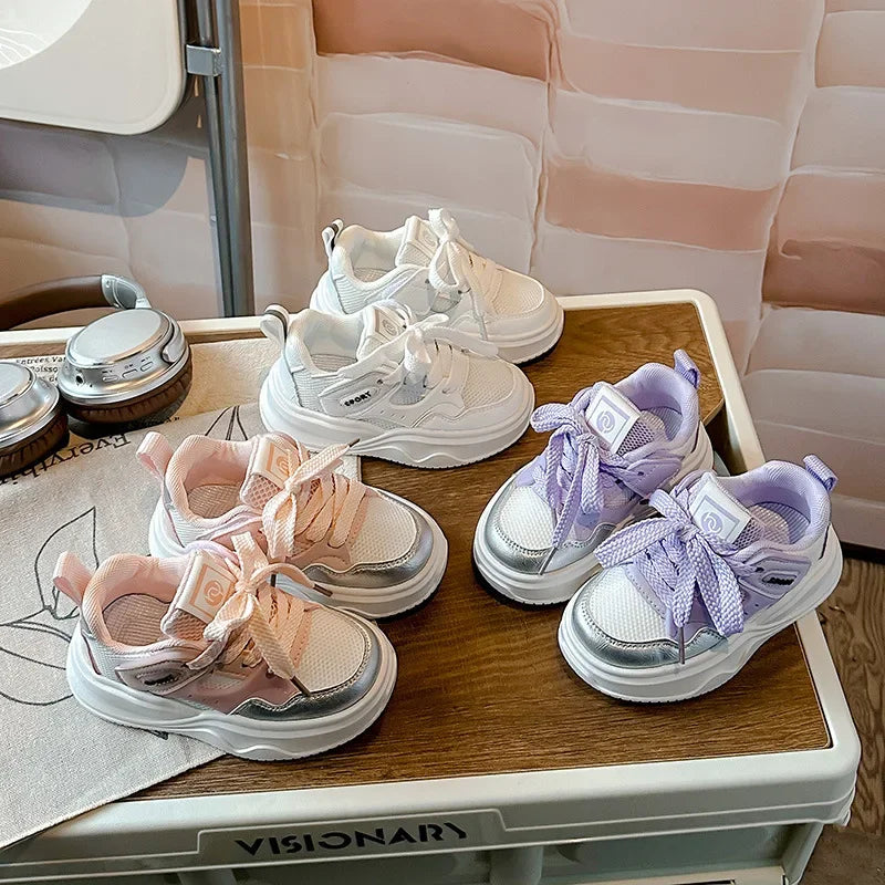 Students Sneakers Soft Sole Girls Running Shoes Mesh Breathable 2025 New Fashion Toddle Children Sports Shoes Non-slip Trendy