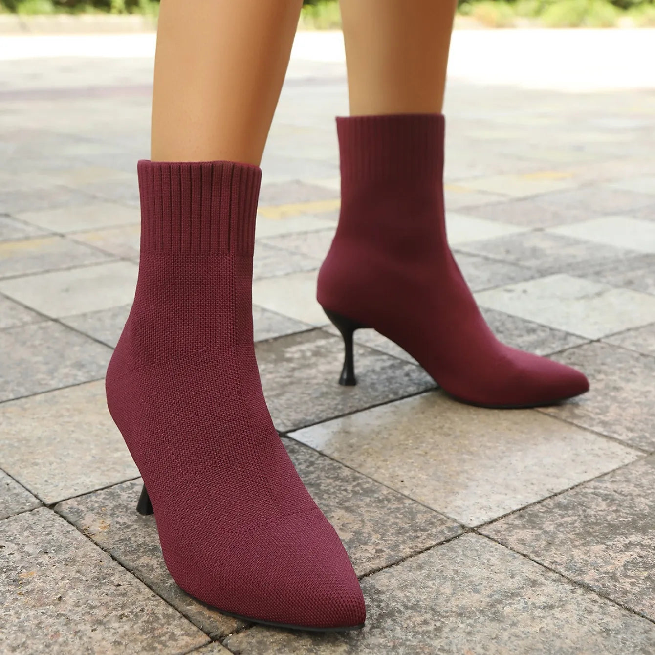 Spring Autumn Women Ankle Boots Slip-On Sexy Chelsea Boots Women Luxury Stretch Fabric Women Socks Shoes Pointed Toe High Heels