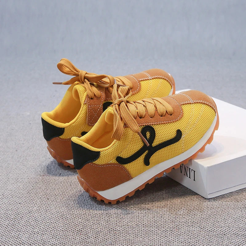 Children's Sneakers 3-18 Years Old Four Seasons Yellow Breathable Boys Girls Casual Shoes Gray Soft Non-slip Kids Running Shoes