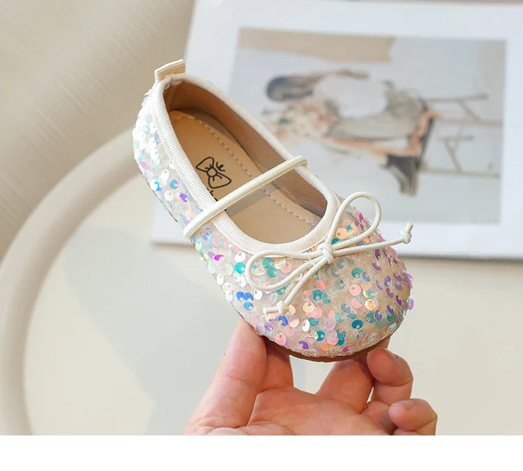Girls' Shoes 2025 Spring New Fashion Little Girl Sequin Princess Shoes Soft Sole Girls' Shallow Mouth Single Shoes Breathable
