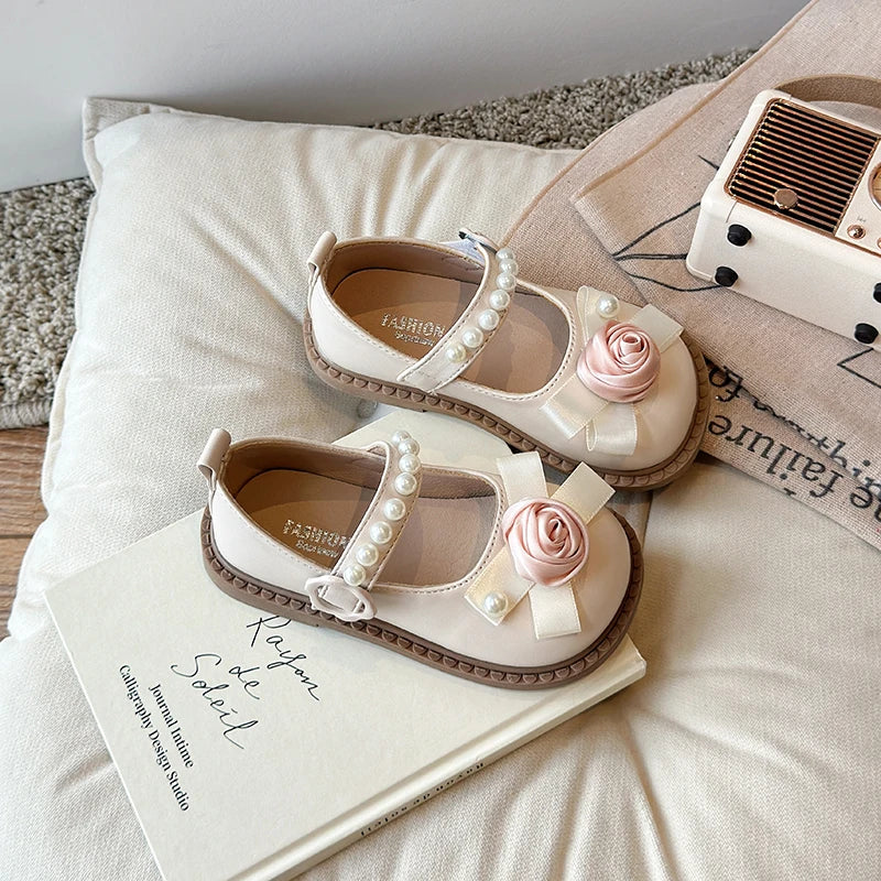 Elegant Girl's Shoes for Wedding Party Chic Flower Kids' Causal Leather Shoes Fashion Sweet Versatile Children Princess Shoes