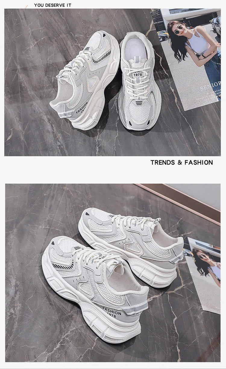 Women's Fashion Chunky Sneakers 2026 Spring Autumn New Platform Height Increase Shoes Comfortable Breathable Casual Sport Shoes