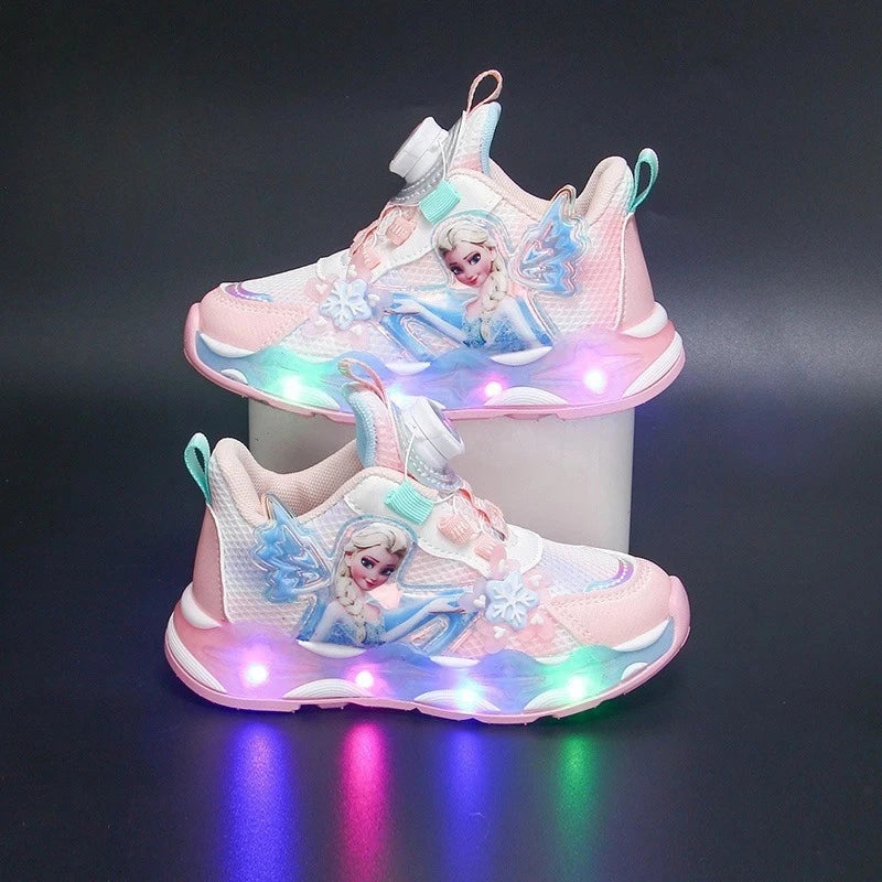 2025 Elsa Light-Up Girls Boots, Fleece-Lined Leather Sneakers for Kids Winter Running Shoes