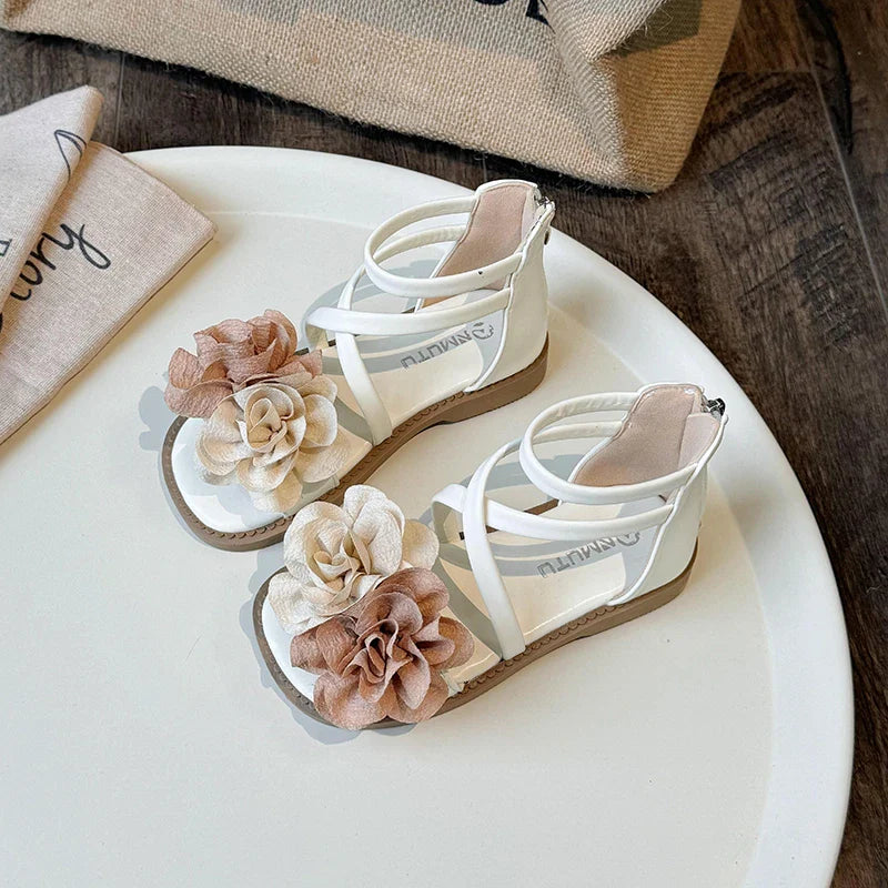 Girls' Sandals 2025 Summer New Children's Flower Princess Shoes Medium Large Children's Soft Bottom High Butt Roman Shoes