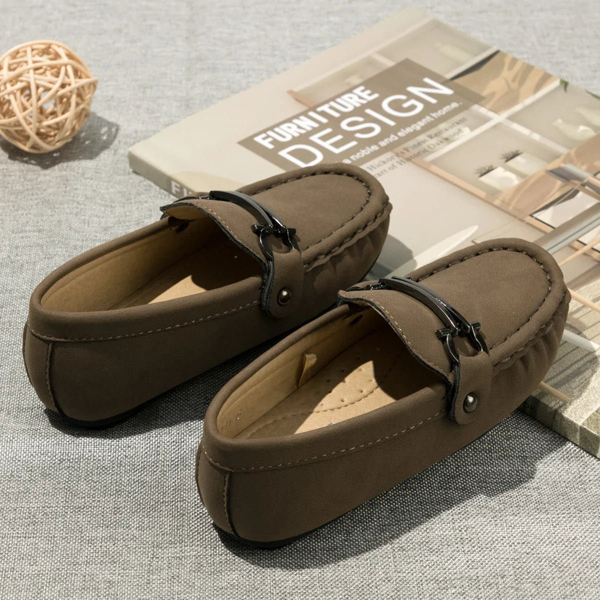Spring Summer Kids Shoes Boy Girl Casual Shoes Breathable Brown Rubber Sole Children's Boys Girls Flat Leather Shoes Moccasins