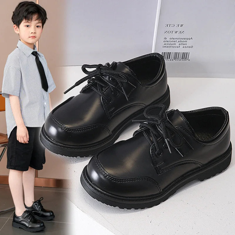 Children School Uniform Shoes Black Matte Glossy Boys Performance Shoes Chic 2025 Spring Autumn Kids Formal Shoes Soft Bottom