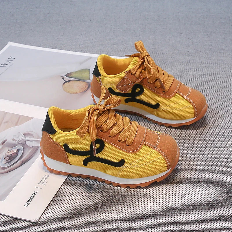 Children's Sneakers 3-18 Years Old Four Seasons Yellow Breathable Boys Girls Casual Shoes Gray Soft Non-slip Kids Running Shoes