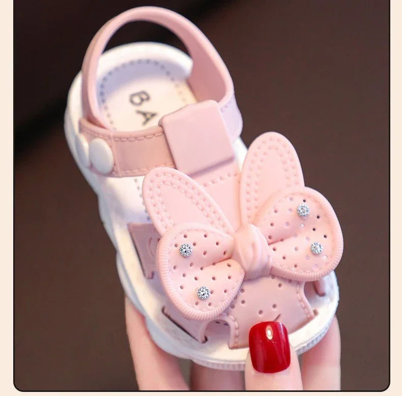 New Summer Aged 0-3 Cute Bow Rhinestone Baby Shoes For Girls Non-Slip Soft-Soled Children Toddler Kids Sandals With Covered Toes