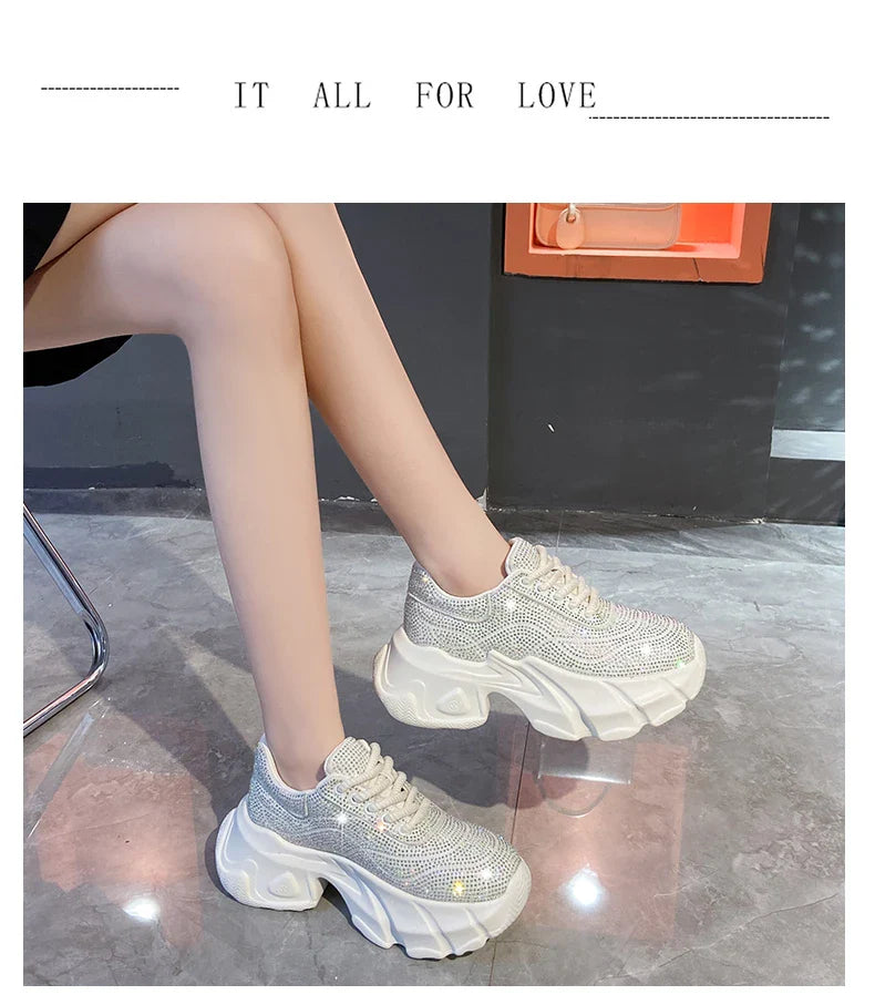 Shoes for Women 2024 New Shiny Rhinestone Women's Sneakers Shoes Autumn Korean Fashion Thick Sole Sports Shoes Zapatos De Mujer