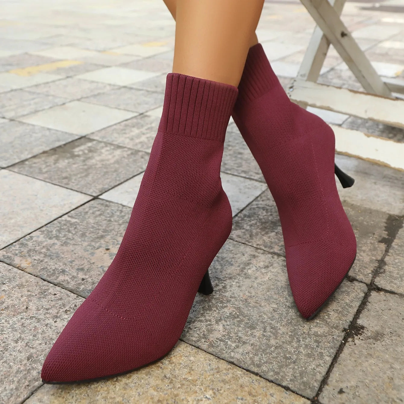 Spring Autumn Women Ankle Boots Slip-On Sexy Chelsea Boots Women Luxury Stretch Fabric Women Socks Shoes Pointed Toe High Heels