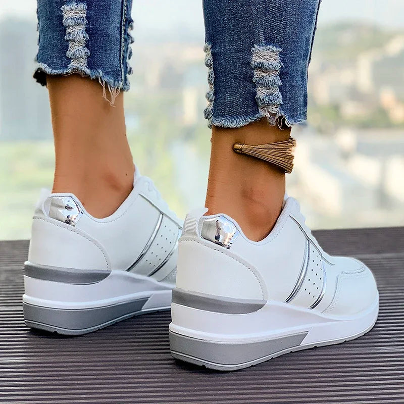 Women's White Wedge Sneakers Non Slip Comfortable Sports Shoes for Women Casual Outdoor Vulcanized Shoes Woman Walking Trainers
