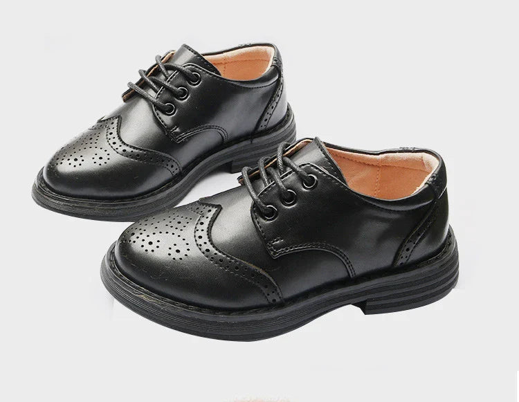 Boys Hollow Out Shoes Leather for Kids Party Wedding Dance Shoes Dress School Toddler Fashion Children Shoe Flat Black Brown