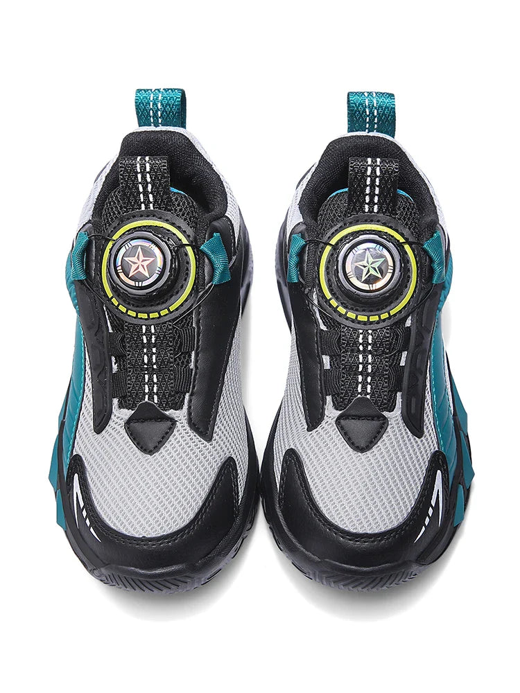 Boys' New Trendy Color-Blocked Mesh Sneakers with Knob Buckle, Dad Shoe Style Breathable Children's Shoes, Spring and Autumn Campus Outdoor Non-Slip Running Shoes, Casual Sports Trendy Shoes