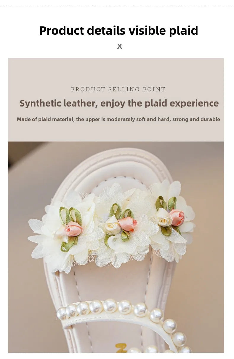 Children's Sandals Summer Bowtie Princess Shoes for Girls Fashion Sweet Kids Causal Pearl Roman Sandals Solid Color Hook Loop